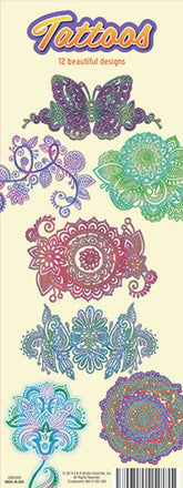 Color Henna Temporary Tattoos Set of 12